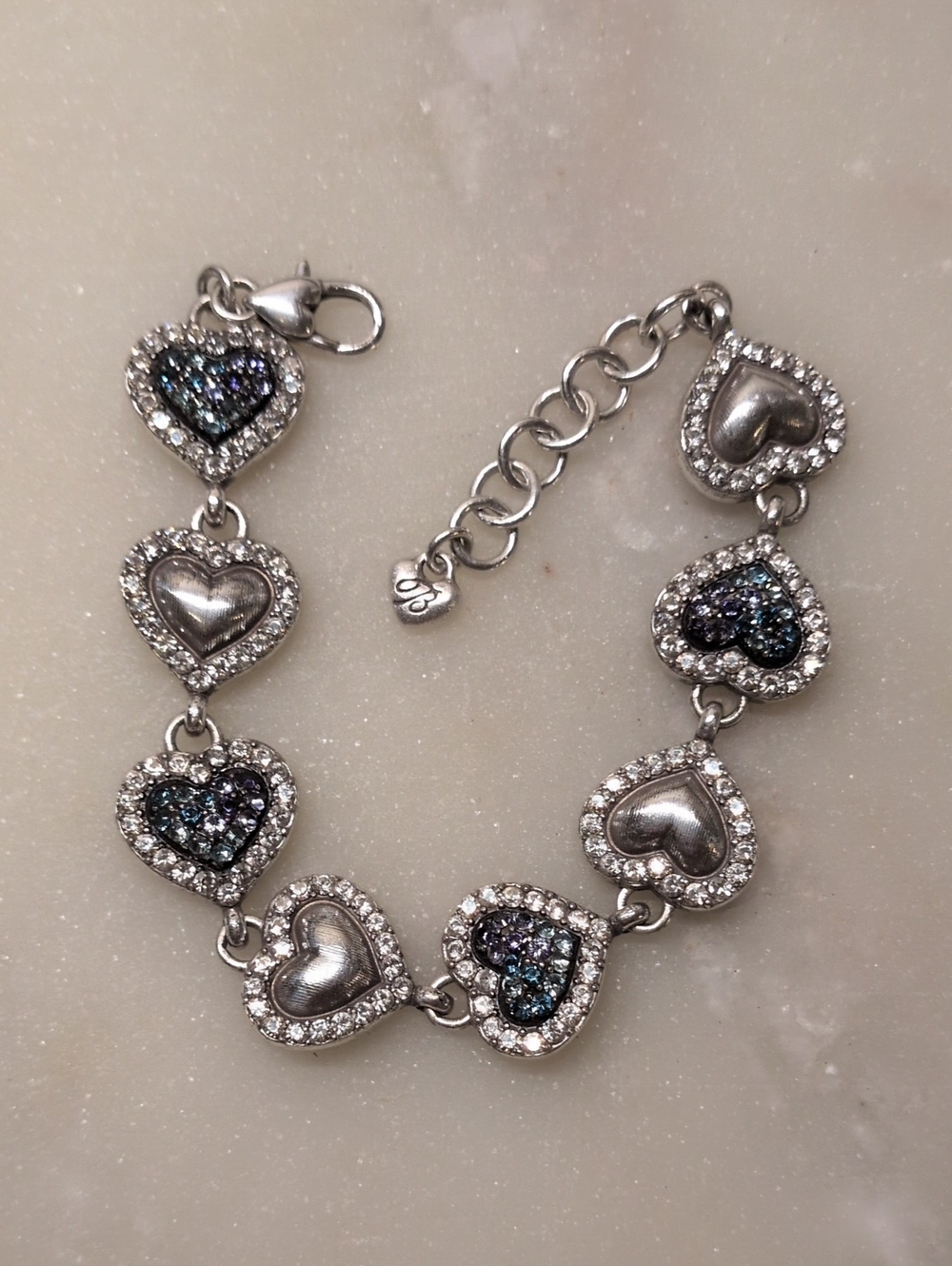 Brighton Crystal And Silver Hearts Surrender Bracelet In Blue Hues